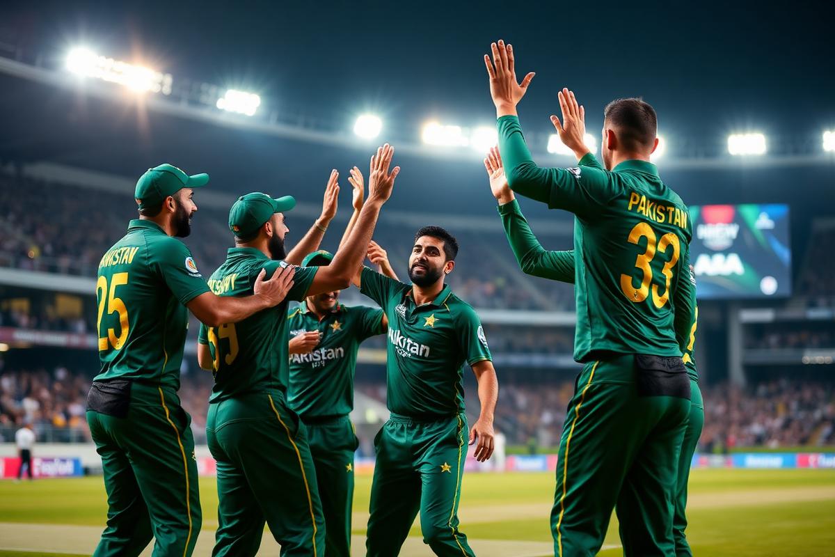 Pakistan's cricketers celebrate a wicket. A young-look squad will travel to the Asian Games.